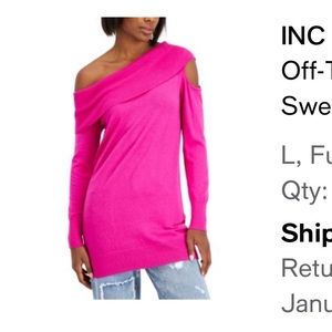 INC FUSHIA ASYMMETRICAL OFF THE SHOULDER TOP